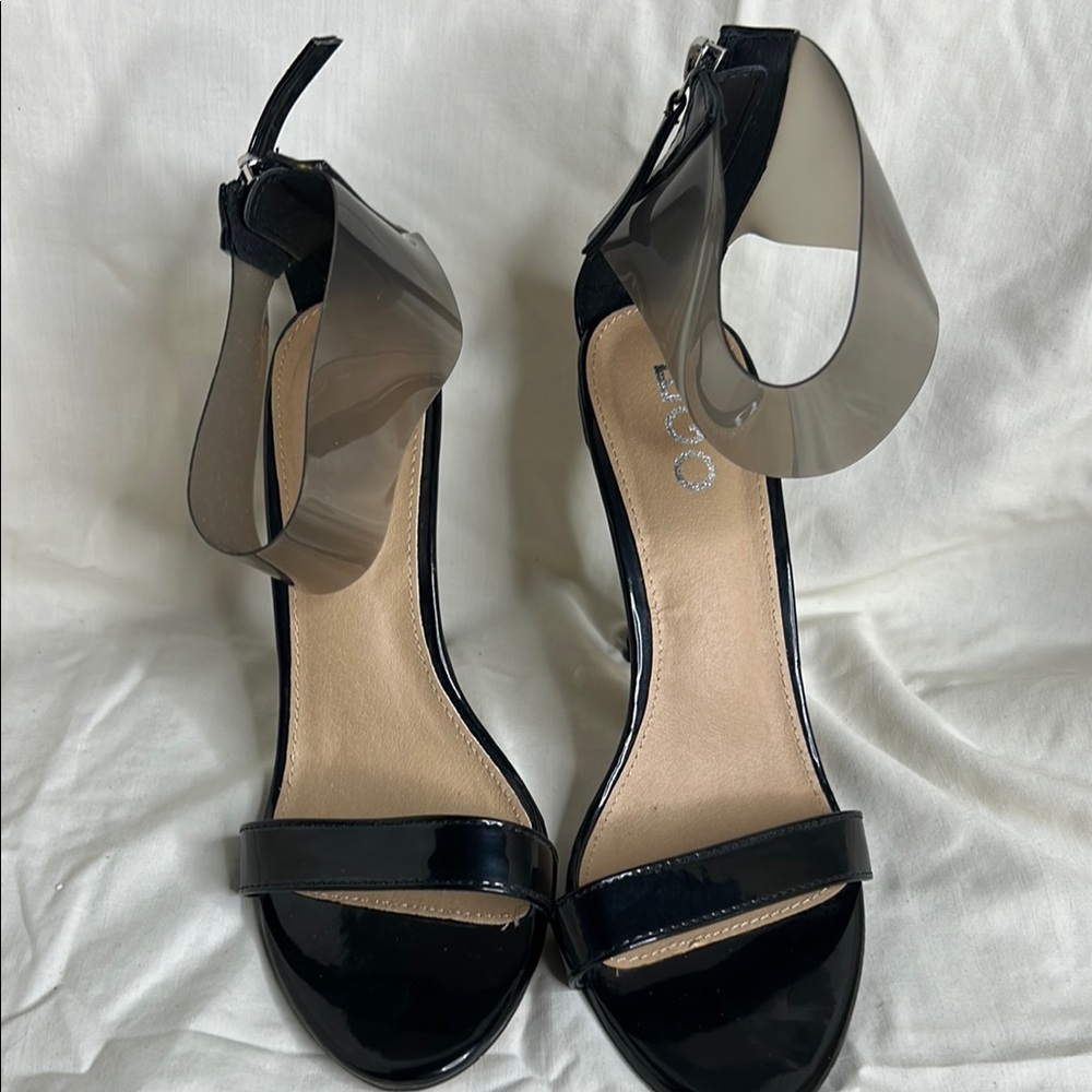 Aldo Black and Gray Ankle Strap Heels